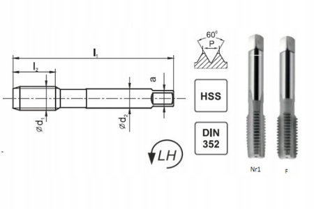 Komplet gwintowników lewych HSS M12 FANAR/2-cz.