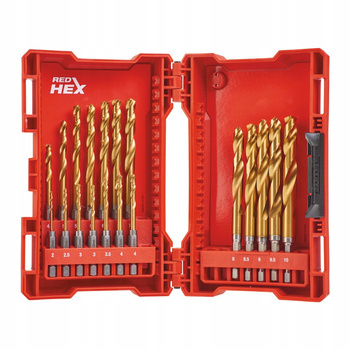 Milwaukee Wiertła SHOCKWAVE™ HSS-G TiN RED HEX - zestawy w plastikowych kasetach