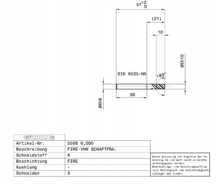 Frez do rowkowania GUHRING VHM FIRE 5506 fi 6.00
