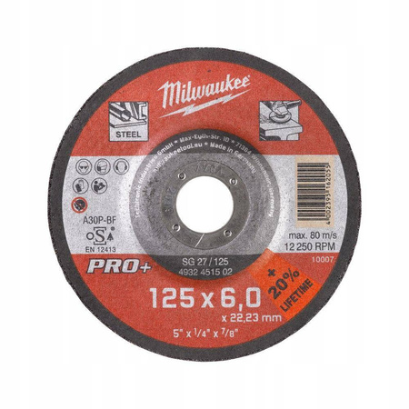 Milwaukee Tarcze do szlifowania metalu PRO+ FI 125x6 mm 1 SZT. do stali