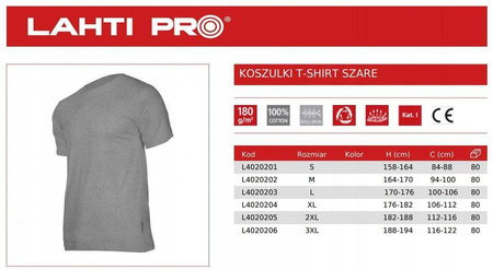 LAHTI PRO Koszulka bawełniania T-Shirt 180g r. 3XL
