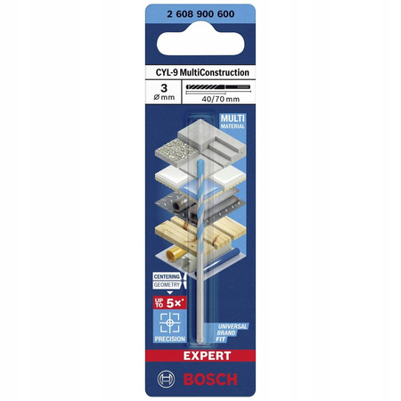 Wiertło 3mm do drewna metalu betonu MULTICONSTRUCTION Bosch EXPERT 3x70mm
