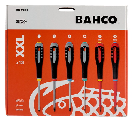 Zestaw Śrubokrętów 13 szt. płaskie, Pozidriv PZ, Phillips PH i Torx BAHCO