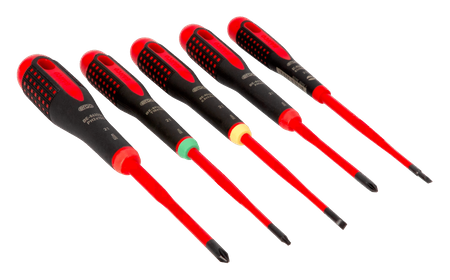 Zestaw 5 szt. wkrętaków izolowanych do śrub płaskich, Philips i TORX, SLIM VDE ERGO, Bahco [BE-9871SL]
