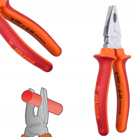 SZCZYPCE KOMBINERKI IZOLOWANE 1000V DLA ELEKTRYKÓW 180 MM UNIOR VDE