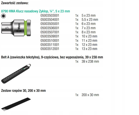 WERA ZESTAW NASADEK ZYKLOP 1/4'' 9CZ. 05003883001