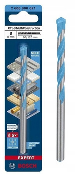 WIERTŁO CYLINDRYCZNE DO BETONU GRESU CEGŁY DREWNA 8mm 8x80x120mm BOSCH