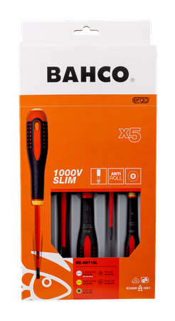 Zestaw 5 szt. wkrętaków izolowanych do śrub płaskich, Philips i TORX, SLIM VDE ERGO, Bahco [BE-9871SL]