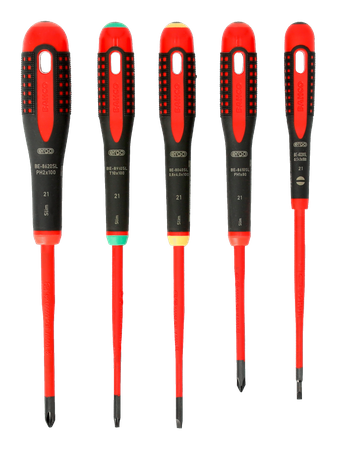 Zestaw 5 szt. wkrętaków izolowanych do śrub płaskich, Philips i TORX, SLIM VDE ERGO, Bahco [BE-9871SL]