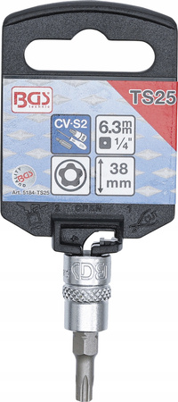 Nasadka 1/4", Torx Plus 5-kątny z otworem TS25 x 38 mm BGS Technic