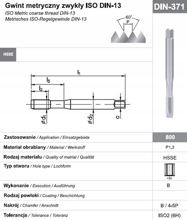 Gwintownik maszynowy wysokowydajny M8 DIN-371B HSSE 800 FANAR