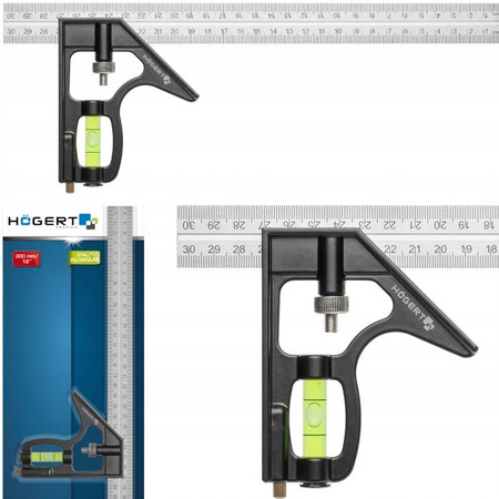 Kątownik stolarski z poziomicą Hogert Technik HT4M217 300mm 30cm