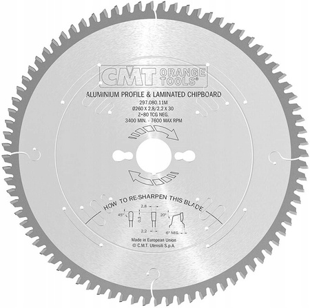 Tarcza do drewna CMT 297.080.11M 260x30mm