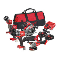 Zestaw 6 narzędzi akumulatorowych PowerPack Milwaukee M18 FPP6F3-502B M18 FPD3 + M18 FIW2F12 + M18 CCS55 + M18 FSZ + M18 FSAG125X + M18 TLED-0 18V 2x5Ah